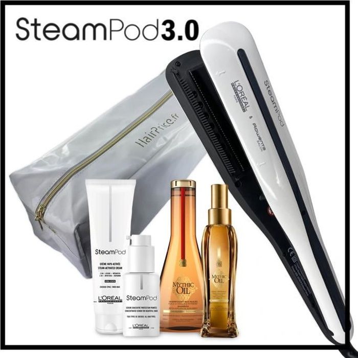 L'Oréal Pro Steampod 3.0 Lisseur + Crème Epais 150 ml + Sérum 50 ml + Huile Mythic Oil 100ml + Shampoing Mythic Oil 250ml + Trousse