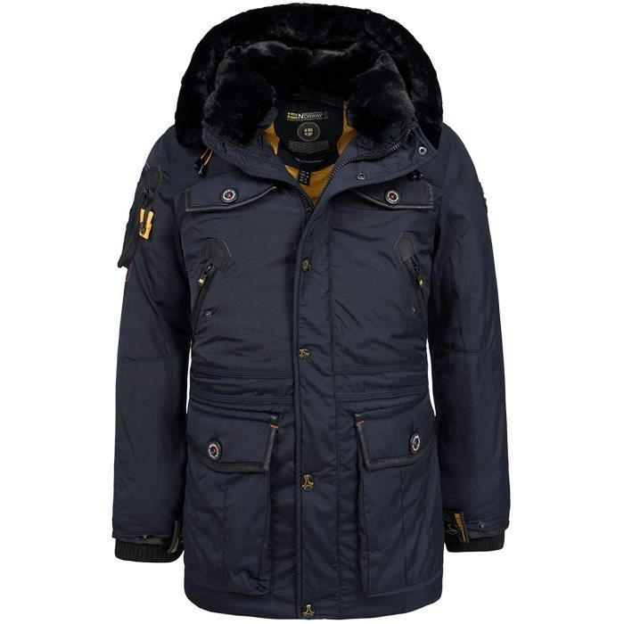 Geographical Norway Homme Veste D'Hiver Parka Acore à Doublure Capuche Bleu Marine L