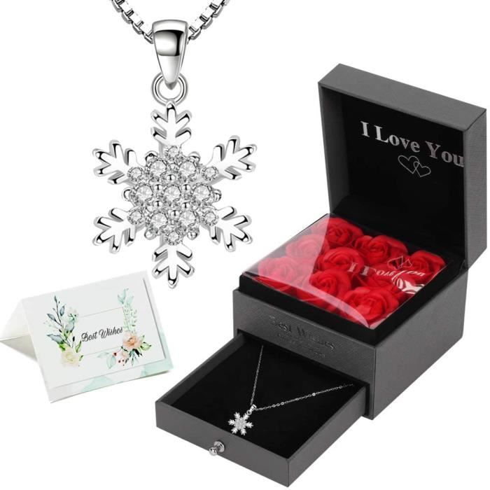 Coffret Cadeau Collier Femme , Gravé Je t'aime + Rose Rouge éternelle , RMEGA - Cadeau Parfait de Saint-Valentin