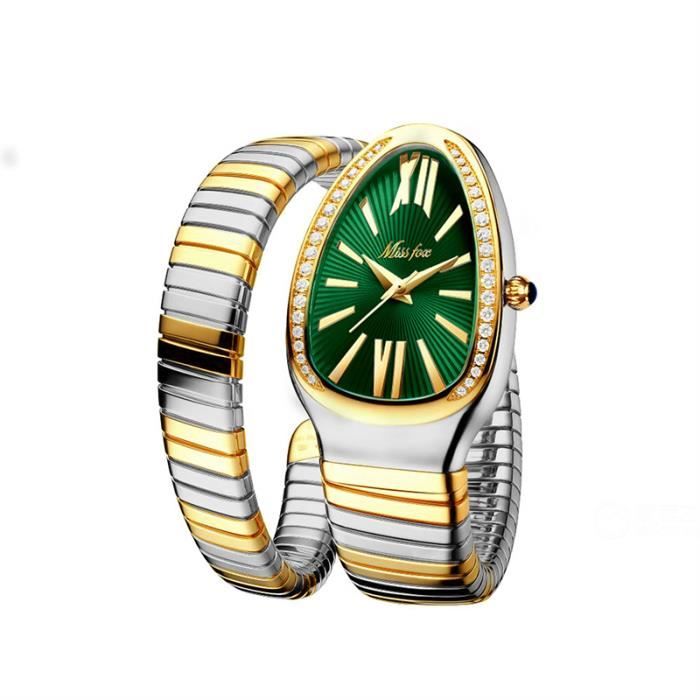 SHARPHY Montre femme le nouveau conception spéciale serpent diamant bracelet en acier style hip-hop vert cadeau