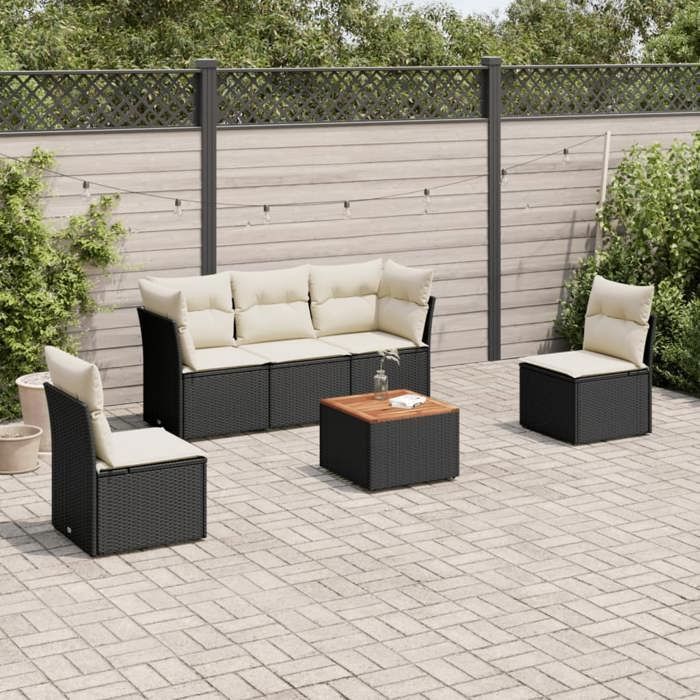 vidaXL Salon de jardin 6 pcs avec coussins noir résine tressée 3223543