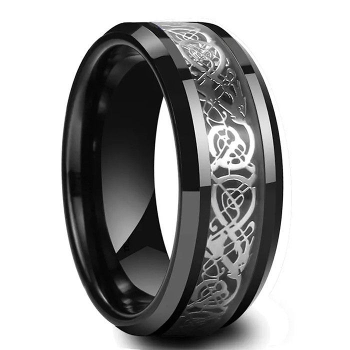 OIDEA Bague de fiançailles vintage en acier inoxydable pour homme - Sculptée - Noir bleu argenté - Tailles 54 (17,2) à 76 (24,2), Acier inoxydable, Aucune pierre précieuse