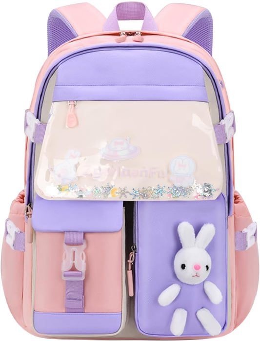 Sac Dos Fille Nylon Résistant Eau Cartable Fille Primaire Tanou 20L - Sac à Dos Kawaii - Nylon Résistant - Pendentif Inclus - 8-12 Ans - Bleu Cartable 20l Nylon Résistant