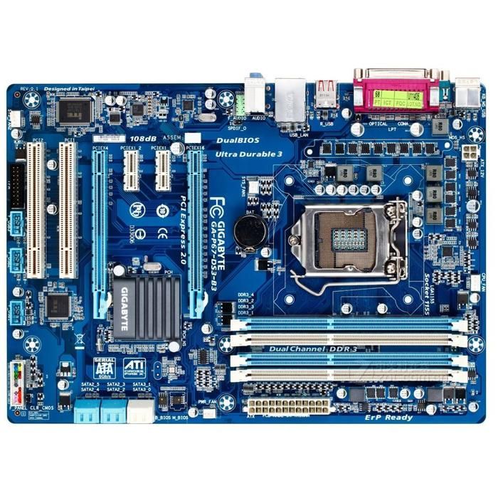 Carte mère GIGABYTE GA-P67-DS3-B3 Intel P67 Socket LGA1155 4xDDR3 SDRAM 32GB ATX - Gigabyte