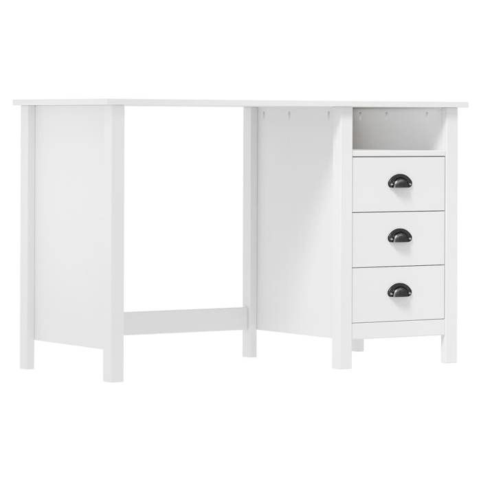 Bureau - Hill - 120x50x74 cm - Bois pin massif - 3 tiroirs - Blanc