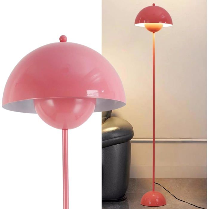 Lampe sur pied nordique rose base parabolique douille E27 pour salon salle à manger ou chambre.