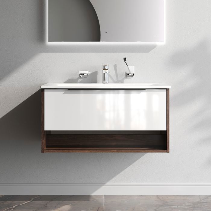 AM.PM Flash MNA-FHX0801WG-WCC0802WG meuble sous-lavabo 80 cm 1 tiroir + niche ouverte blanc brillant vanité cabinet avec lavabo AM.PM Flash MNA-FHX0801WG-WCC0802WG meuble sous-lavabo 80 cm 1 tiroir + niche ouverte blanc brillant vanité cabinet avec lavabo