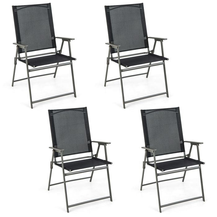 Lot De 4 Chaises De Jardin Pliantes Costway - Cadre Métal, Tissu Respirant, Charge 150 Kg - Gris
