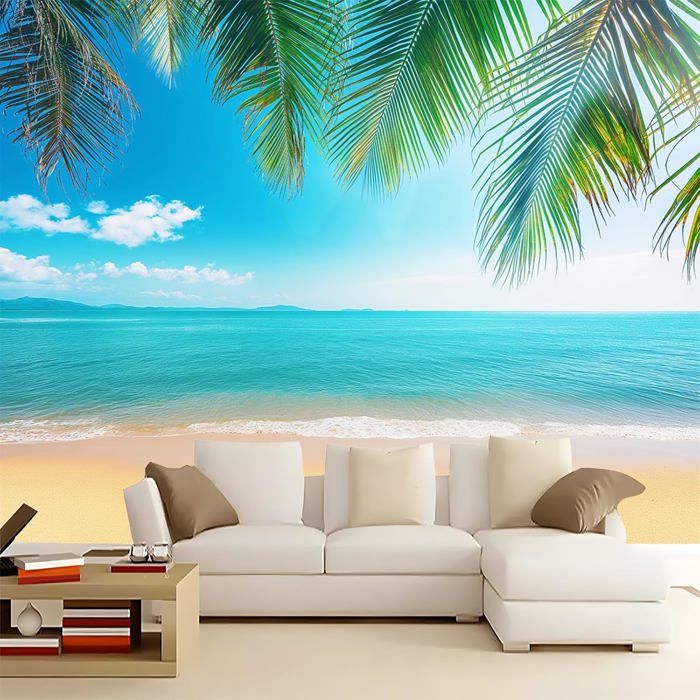 Papier Peint soie Sable De Palmier De Plage Tropicale 3D Mural D'Écran ...