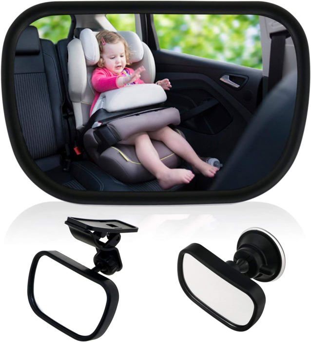 Rétroviseur Bébé Voiture – 3 Miroirs Avec Ventouse, Réglable à 360°, Pour Surveiller Bébé Sur Siège Auto