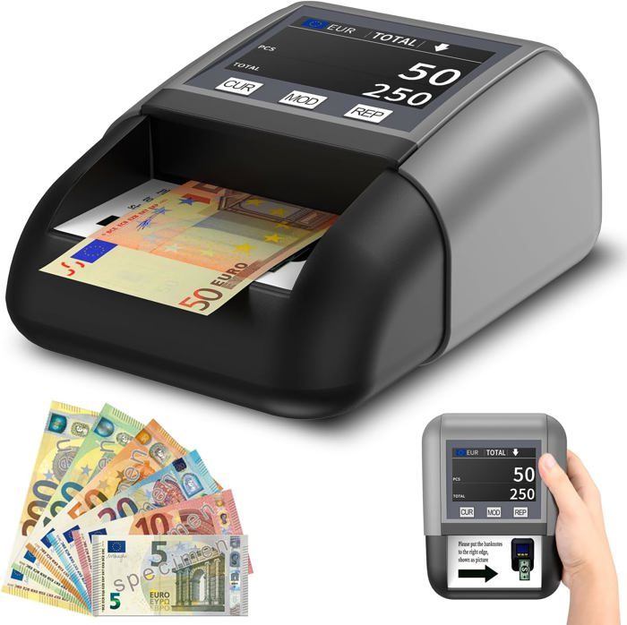 Détecteur Faux Billets UV/MG/IR Onherm - Compteuse Billets Avec Piles Pour EUR USD GBP