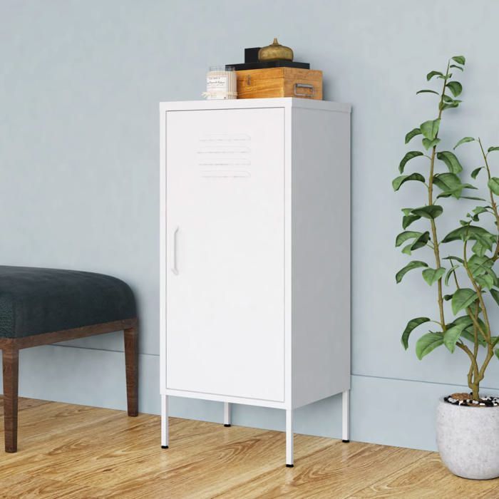 CLARENCE® Grande Armoire Haute de Rangement Blanc 42 5x35x101 5 cm Acier LL220