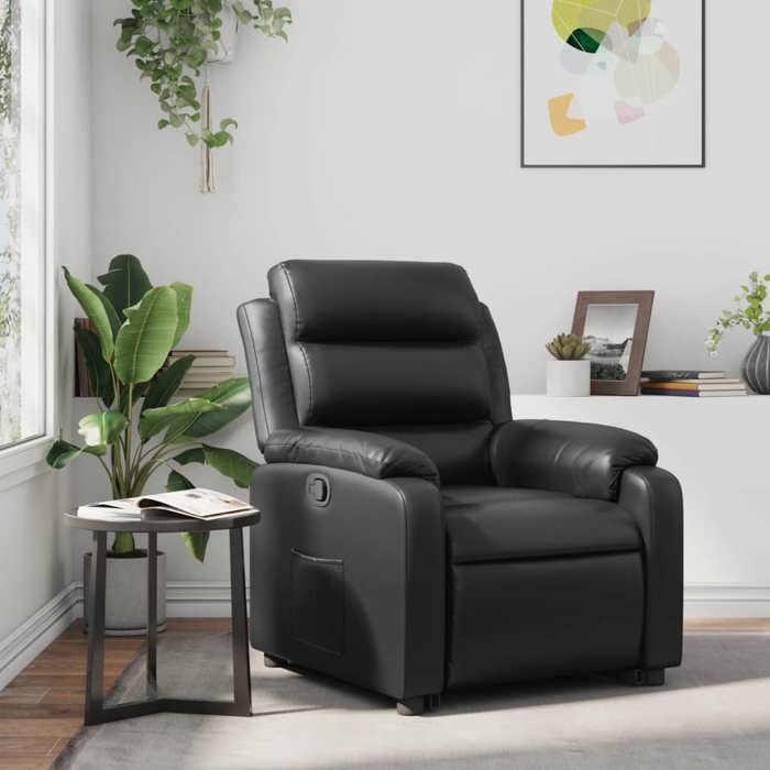 Fauteuil inclinable avec accoudoir - Fauteuil simple - Pour salon Noir Similicuir DÉCOSHOP 414367 2 ans garantie