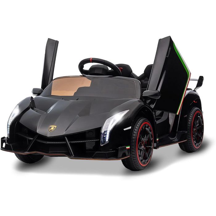 Voiture Électrique Enfant 12V sous Licence Officielle Lamborghini Télécommande Parentale 3 Vitesses LED & Musique Noir