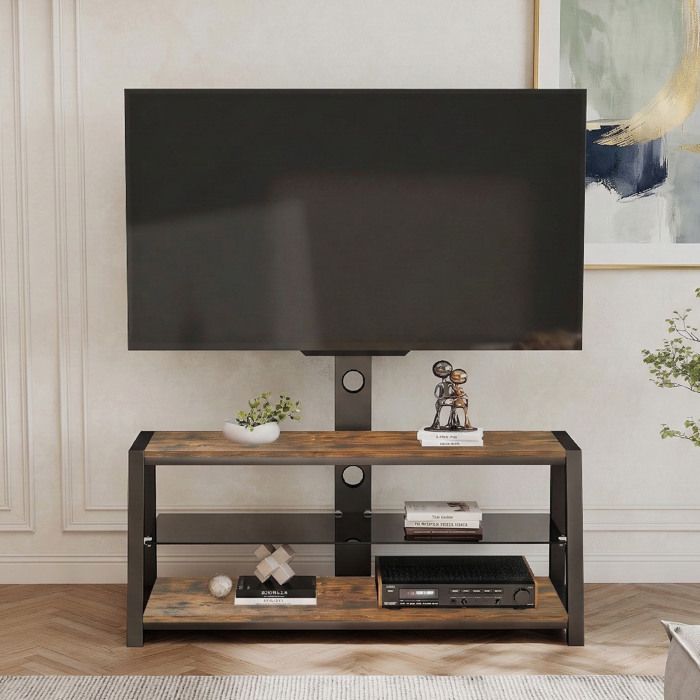 Meuble TV 116x42x125 cm avec support TV pivotant ±30° hauteur réglable rangement 3 niveaux marron