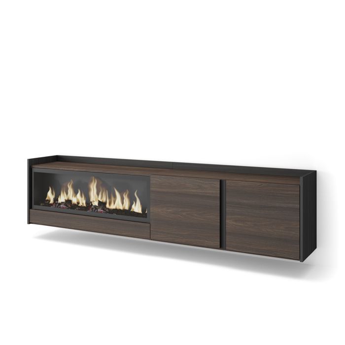 Meuble TV Banc Télé 212x35x50cm Pour les TV jusquà 80 Cheminée électrique XXL Suspendu Mural Chêne foncé et Noir RF4499 Meuble TV Banc Télé 212x35x50cm Pour les TV jusquà 80 Cheminée électrique XXL Suspendu Mural Chêne foncé et Noir RF4499