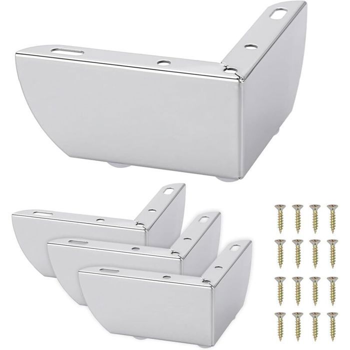 Pieds de canapé en métal - Virex® - Lot de 4 pièces - Hauteur 5 4 cm - Longueur 11 cm - Argent - Structure à double arc