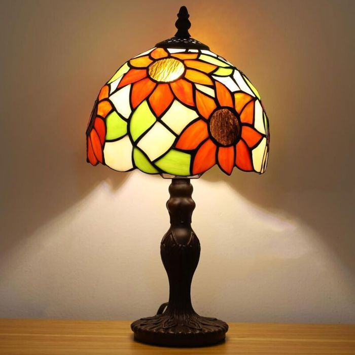 Lampe de table lampe en verre teinté tournesol petite lampe de chevet antique avec ampoule LED à 3 températures de couleur