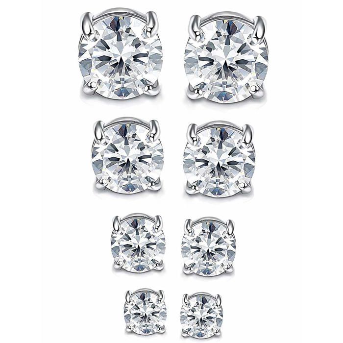 Boucle Oreille Magnétique - 4 Paires Zircone 4-7mm - Acier Sans Perçage - Homme Femme Aucunely