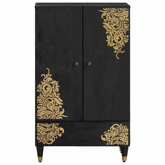 (11009)Moderne Haut Cabinet Noir 60x33x100 cm Bois de mangue massif poid:25.08 kg