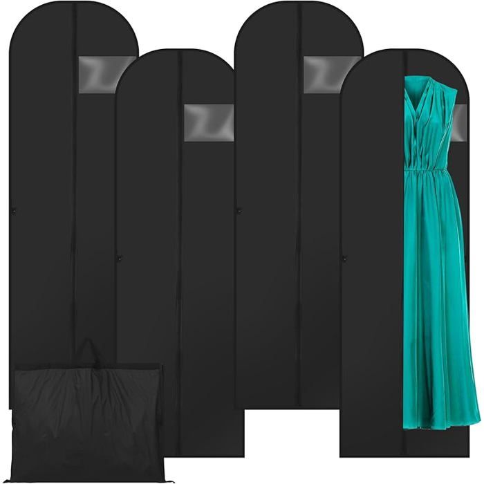 4 Pièces Housse Vetements à Suspendre Housse Robe de Mariée Pliable 180cm x 60cm avec Fermeture Éclair Glissan HOUSSE DE RANGEMENT