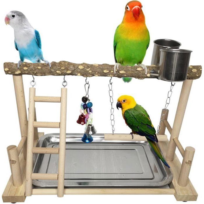 Perchoir En Bois Pour Oiseau Perroquet Accessoire Jouets Pour Oiseaux Playstand Avec Balançoire Échelle Tasse JOUET