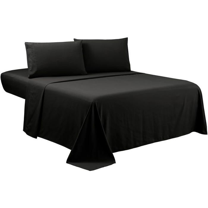 Parure de draps - - Luxe 4 pièces - Microfibre - Poches profondes - Noir ENEAOCT