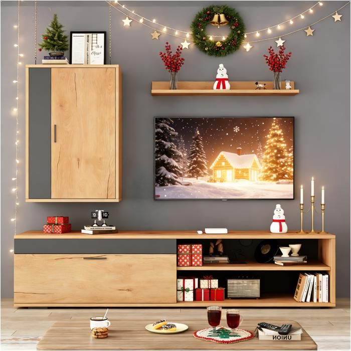 Meuble TV - KOMHTOM - Set meuble TV 3 pièces - 140x35x39 cm - Chêne aspect bois - Aggloméré 2 portes Meuble TV - KOMHTOM - Set meuble TV 3 pièces - 140x35x39 cm - Chêne aspect bois - Aggloméré 2 portes