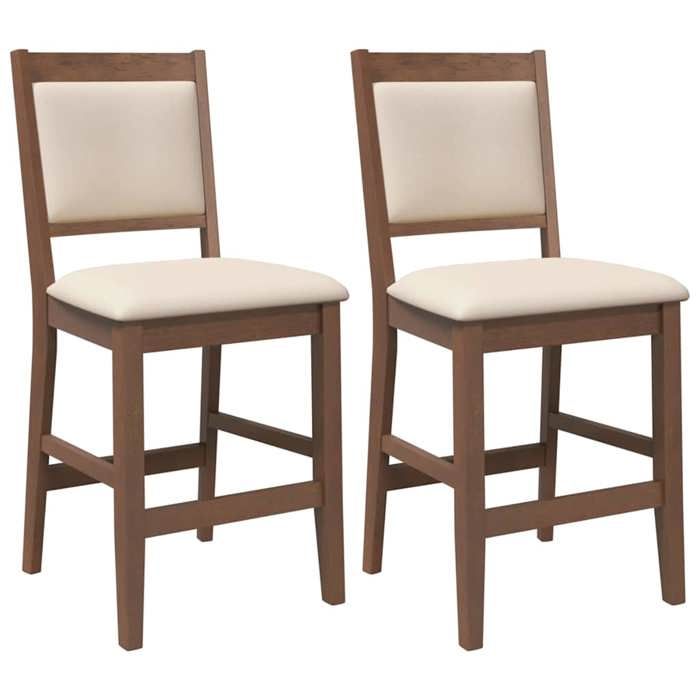 Les SoldesTabourets de bar avec coussins (Tabourets Cuisine - (2 pcs) - 2 personnes -) en bois massif marron et caoutchouc(50x52