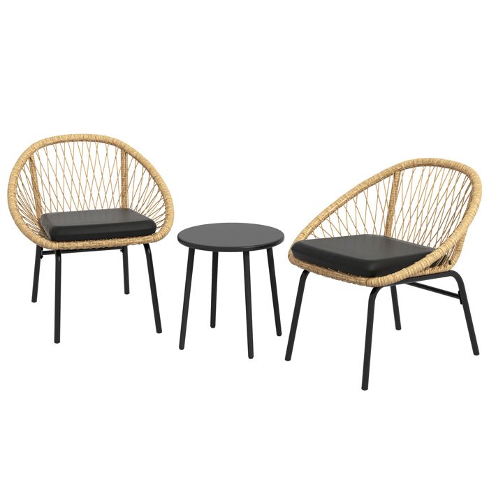 YWJ Ensemble de mobilier de terrasse en rotin ensemble de meubles de jardin 2 fauteuils et table jaune