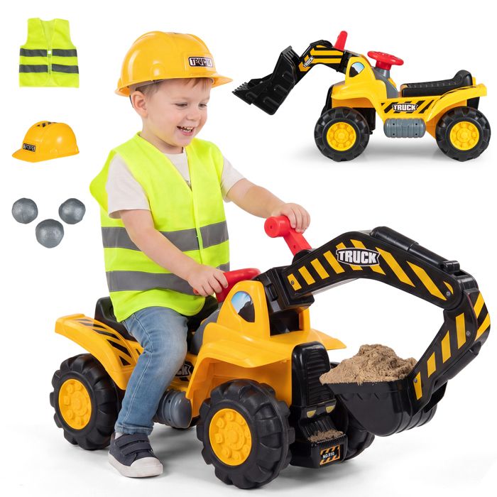 COSTWAY 3 en 1 Porteur pour Enfant avec Pelleteuse et Bulldozer Rangement Caché sous Siège Casque et Gilet pour 2+ Ans COSTWAY 3 en 1 Porteur pour Enfant avec Pelleteuse et Bulldozer Rangement Caché sous Siège Casque et Gilet pour 2+ Ans