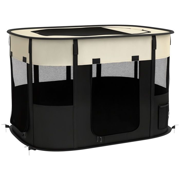 Parc enclos pliable pour chien chat petits animaux en tissu Oxford avec rangement 94 x 74 x 60 cm blanc crème et noir Parc enclos pliable pour chien chat petits animaux en tissu Oxford avec rangement 94 x 74 x 60 cm blanc crème et noir