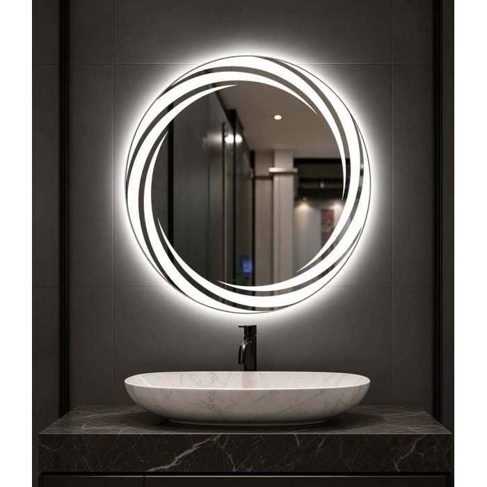 Miroir lumineux Led rond anti-buée spirale AURA Nelsmann 70 cm IP44