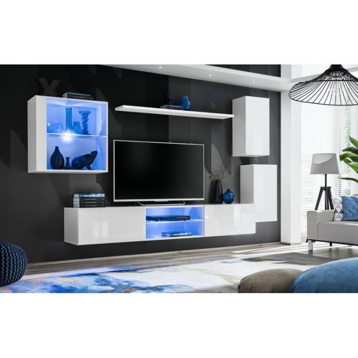 ensemble meuble tv mural switch xxiii - ac-déco - blanc - 1 porte - contemporain - design