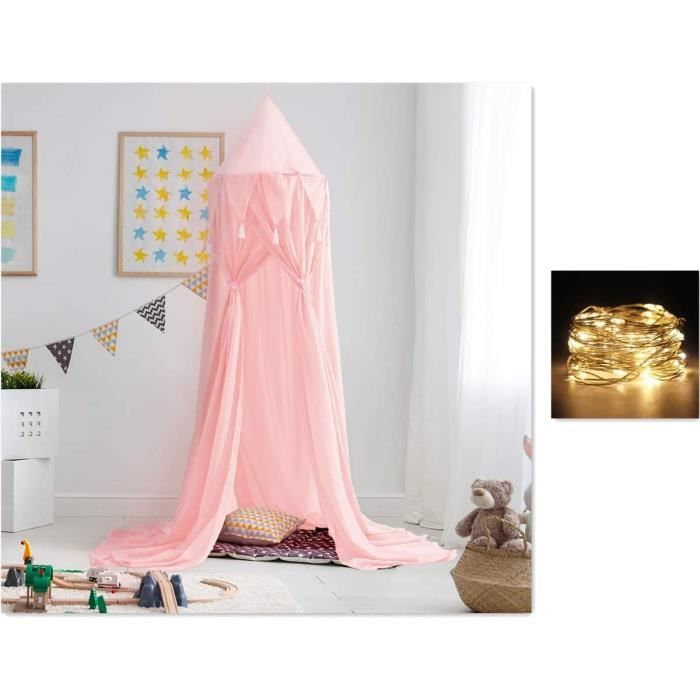 Ciel De Lit Dôme Rond Princesse En Mousseline – Moustiquaire Bébé Enfant, Tente De Jeu Décorative Rose, Diamètre 50 Cm X 240 Cm