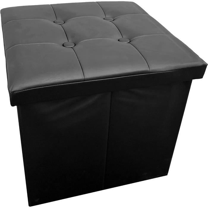 tabouret de rangement - meuble range cd - petit et pliable - carré - noir