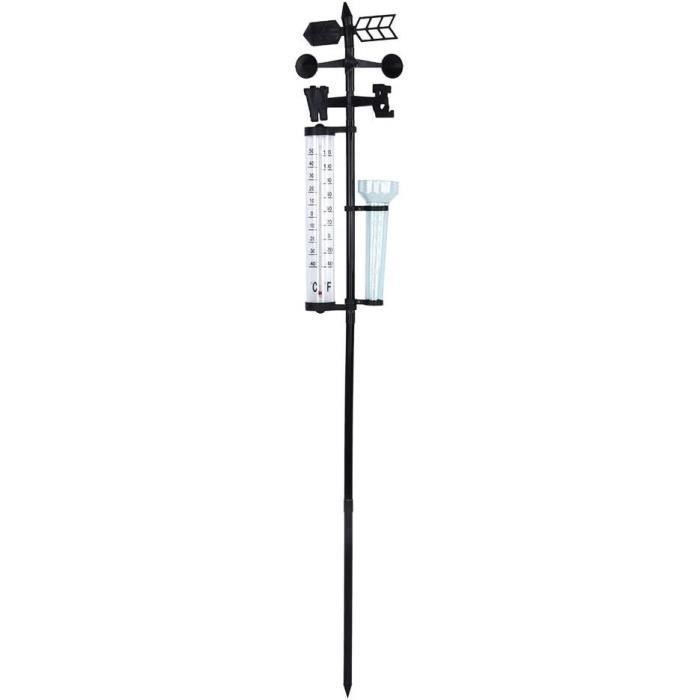 Station Météo 3 En 1 Jardin - Girouette, Thermomètre, Pluviomètre - Décoration Fonctionnelle, Hauteur 140 Cm - 7