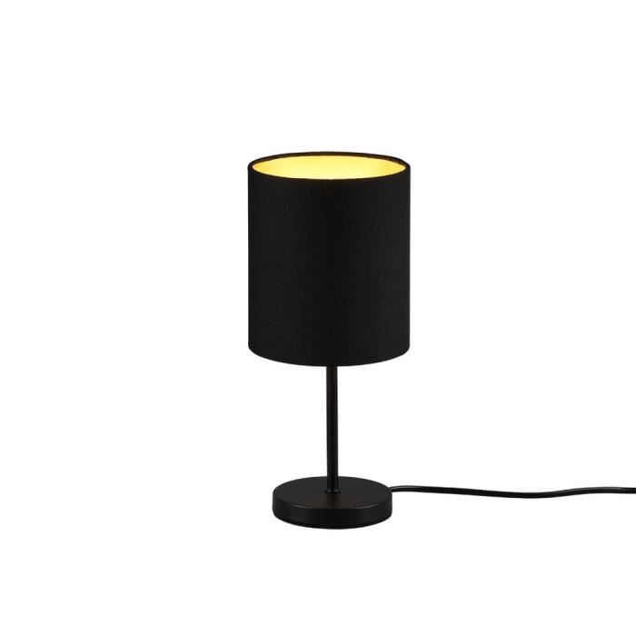 Lampe de table - Jerry - Abat-jour rond noir - Finition or - Culot E14 40W Lampe de table - Jerry - Abat-jour rond noir - Finition or - Culot E14 40W