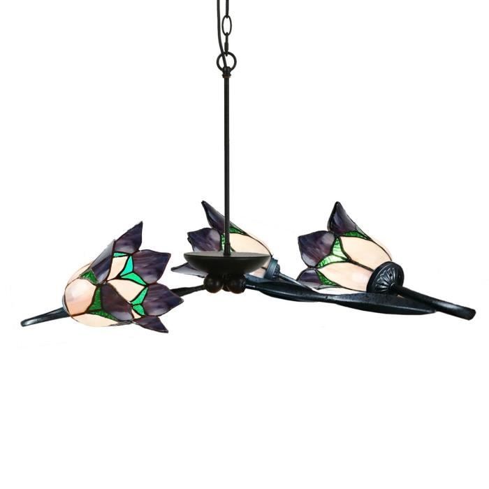 Coloured By Art - Tiffany Lampe - Lustre 3 lumières Lovely Flower Purple