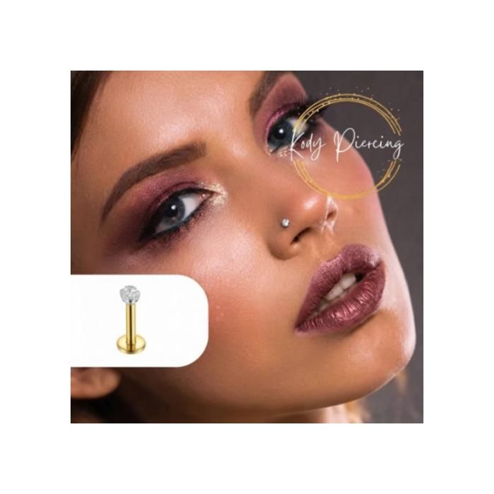 Bijou Piercing Labret En Or Jaune 9 Carats – 17 Ga – Avec Oxyde De Zirconium – Marque Jewellerybox – Neuf Avec étiquettes