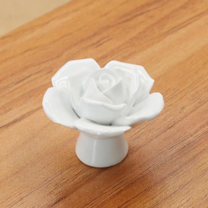 tangpan roses fleur en céramique forme de porte Boutons Armoires poignée blanc