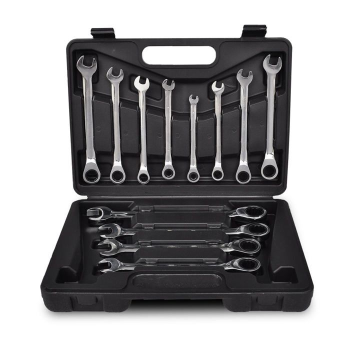 DURATECH Jeu De 12 Clés à Cliquet à Tête Flexible 8-19mm - Acier Cr-V Avec Coffret De Rangement