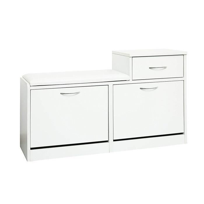 Banc Meuble A Chaussures 2 Abattants Avec Coussin Et 2 Tiroir
