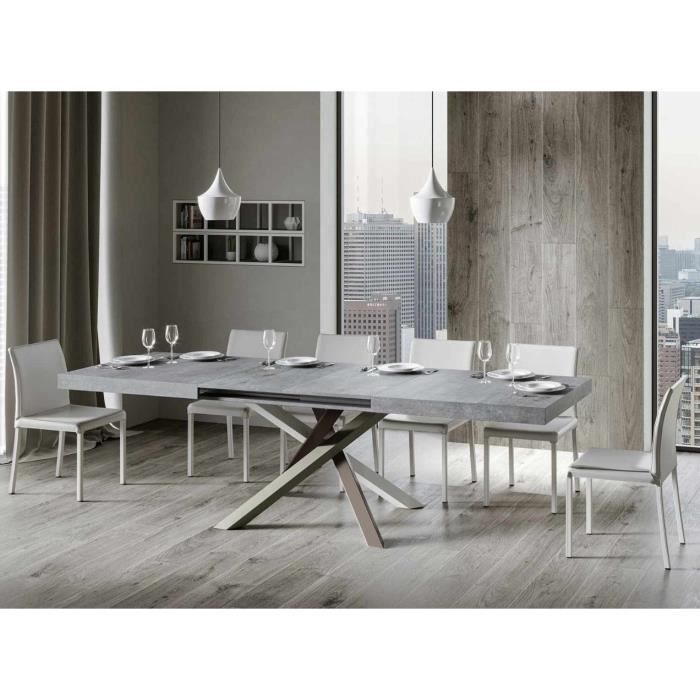 table extensible 8 à 12 personnes gris cendré et pieds entrelacés 4 couleurs l 180 à 284 cm artemis