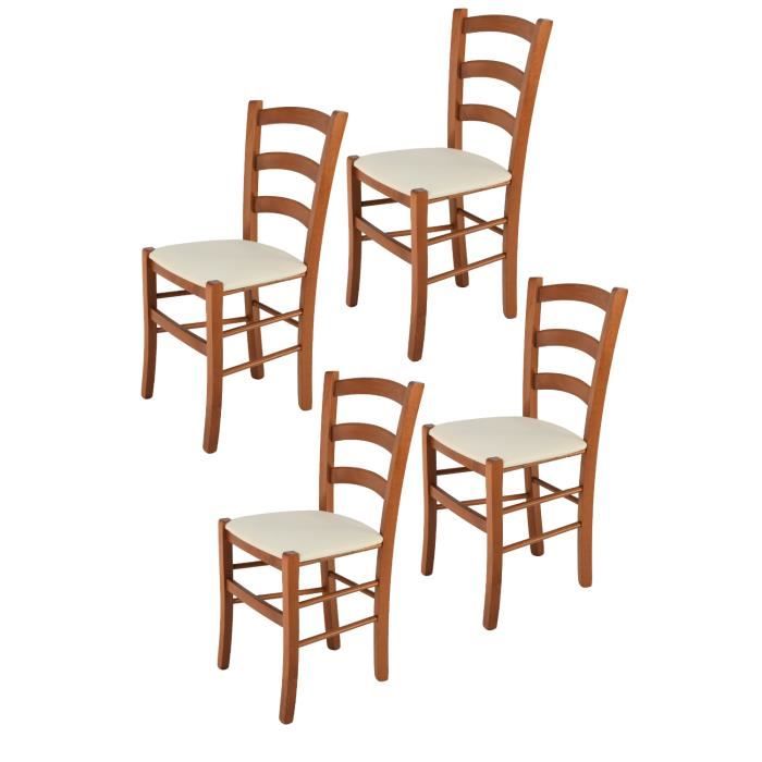 Tommychairs - Set 4 chaises cuisine VENICE structure en bois de hêtre peindré en couleur cerisier et assise en tissu couleur