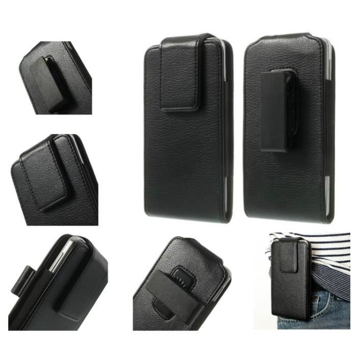 HOUSSE CLIP CEINTURE ROTATIF 360 ÉTUI EN PU SOUPLE AVEC FERMETURE MAGNÉTIQUE POUR => SAMSUNG GALAXY A7 (2017) > NOIR