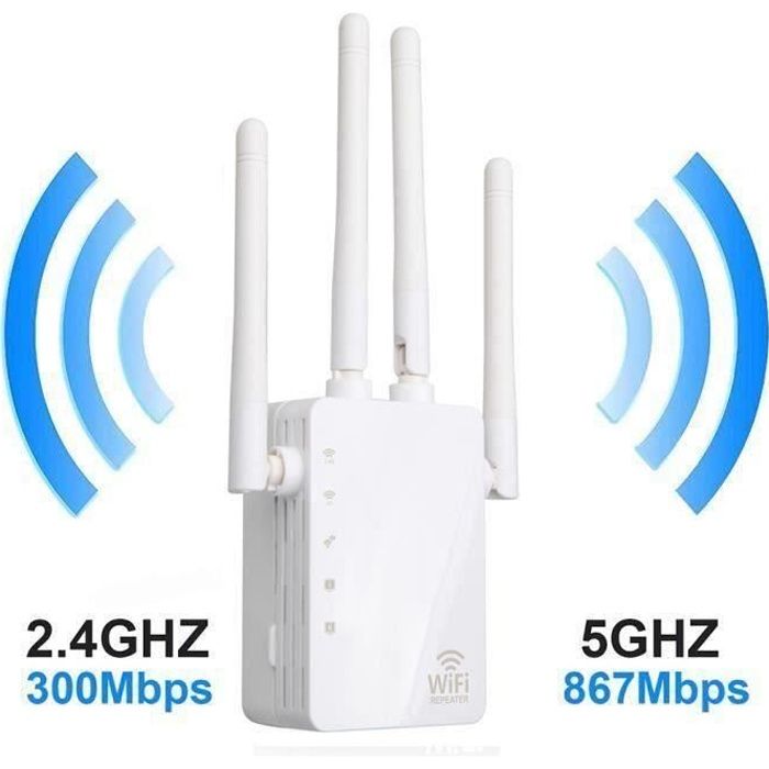 Répéteur Wifi 1200 Mbps Double Bande à travers le mur répéteur 4 antenne WiFi Range Extender