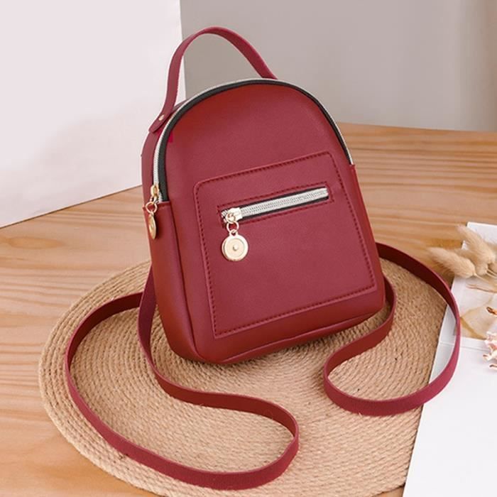 Rouge PU Leather Mini Backpack For Women Fashion Leisure Zipper Shoulder Bag For Teenage Girls Knapsack Min Cdiscount Bagagerie Maroquinerie