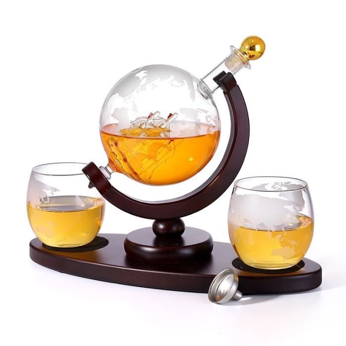 Whisky Decanter Globe Set avec 2 gravé Globe WHISKY VERRES LIQUEUR VODKA 850 ml