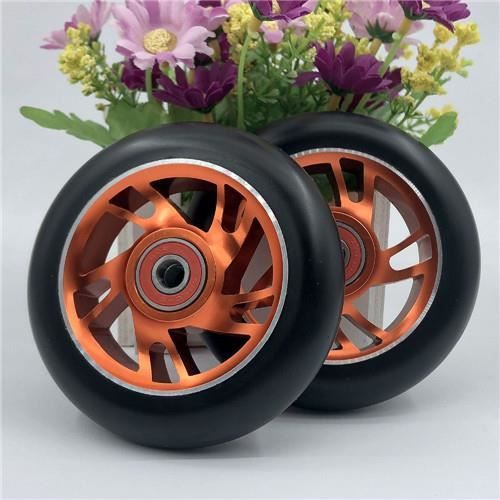 Lot De 2 Roues De Trottinette Pro 100 Mm - Pneus Polyuréthane, Moyeu Aluminium CNC - Roulements 8 Mm, Largeur 24 Mm